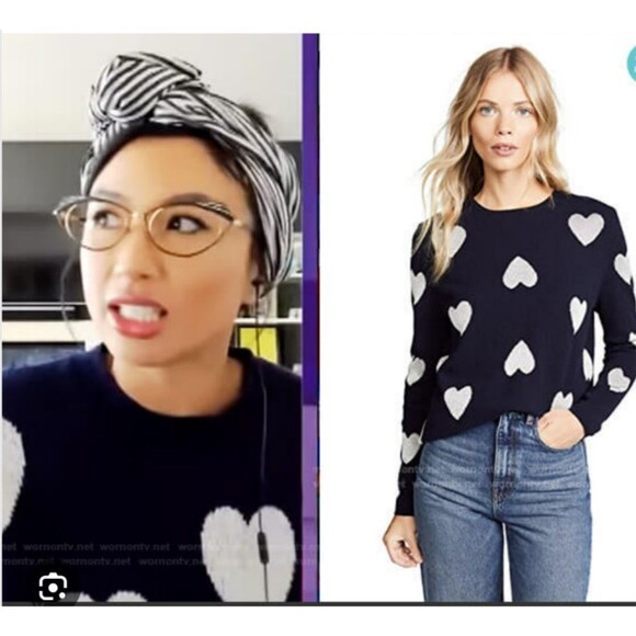 Chinti & Parker Cashmere Wool Sweater S Metallic Silver Hearts Girly Modern Luxe - Picture 3 of 15